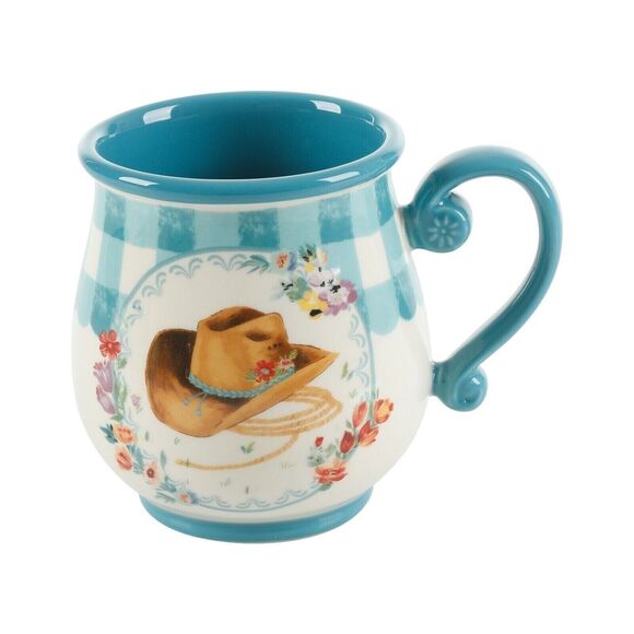 Pioneer Woman Novelty Gingham Latte Coffee Mugs 4pc Country Stoneware 16 oz Gift - Picture 5 of 6